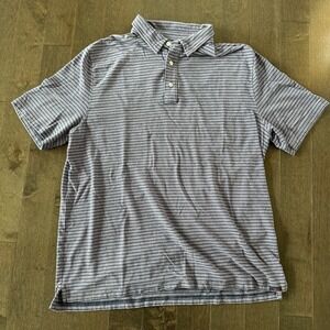 Faherty Mens Movement Striped Polo Preppy Casual Nautical Purple Blue XL